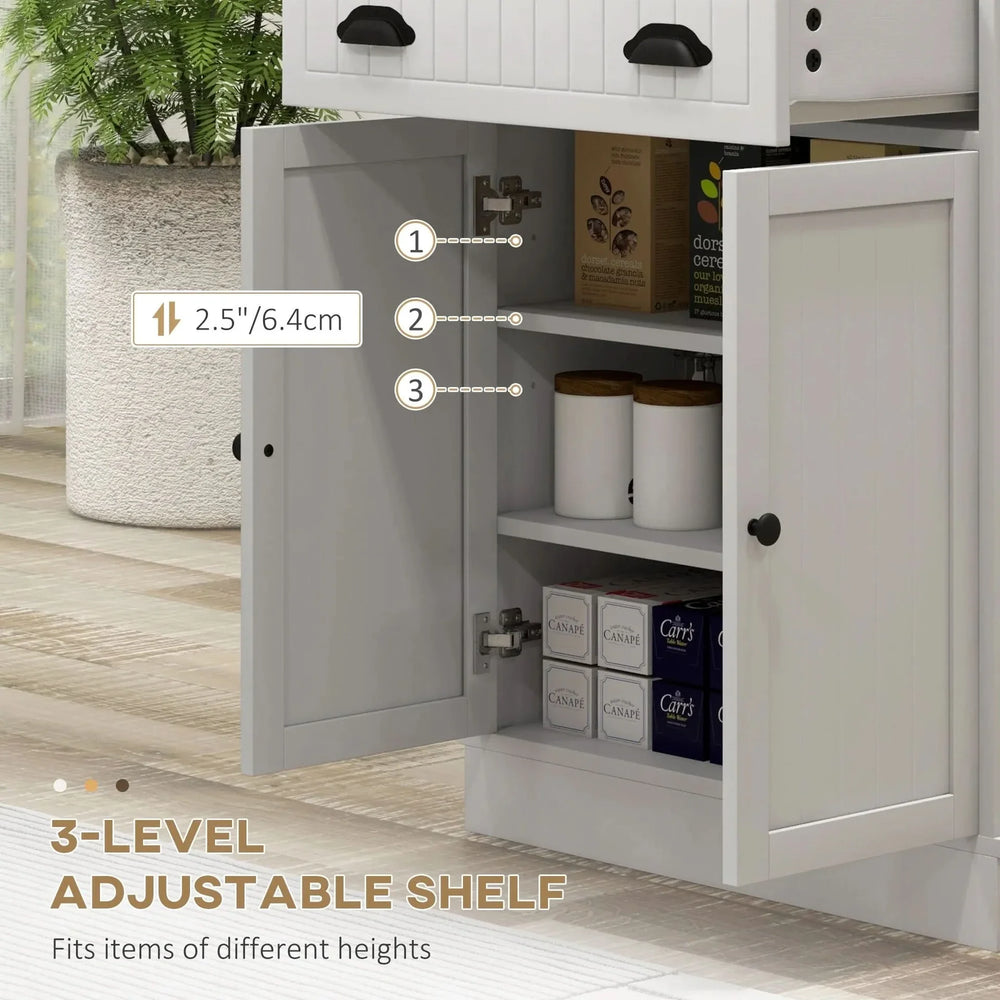 Microwave Cabinet With Storage Drawer & Double Doors Hutch White Cabinet Media 4