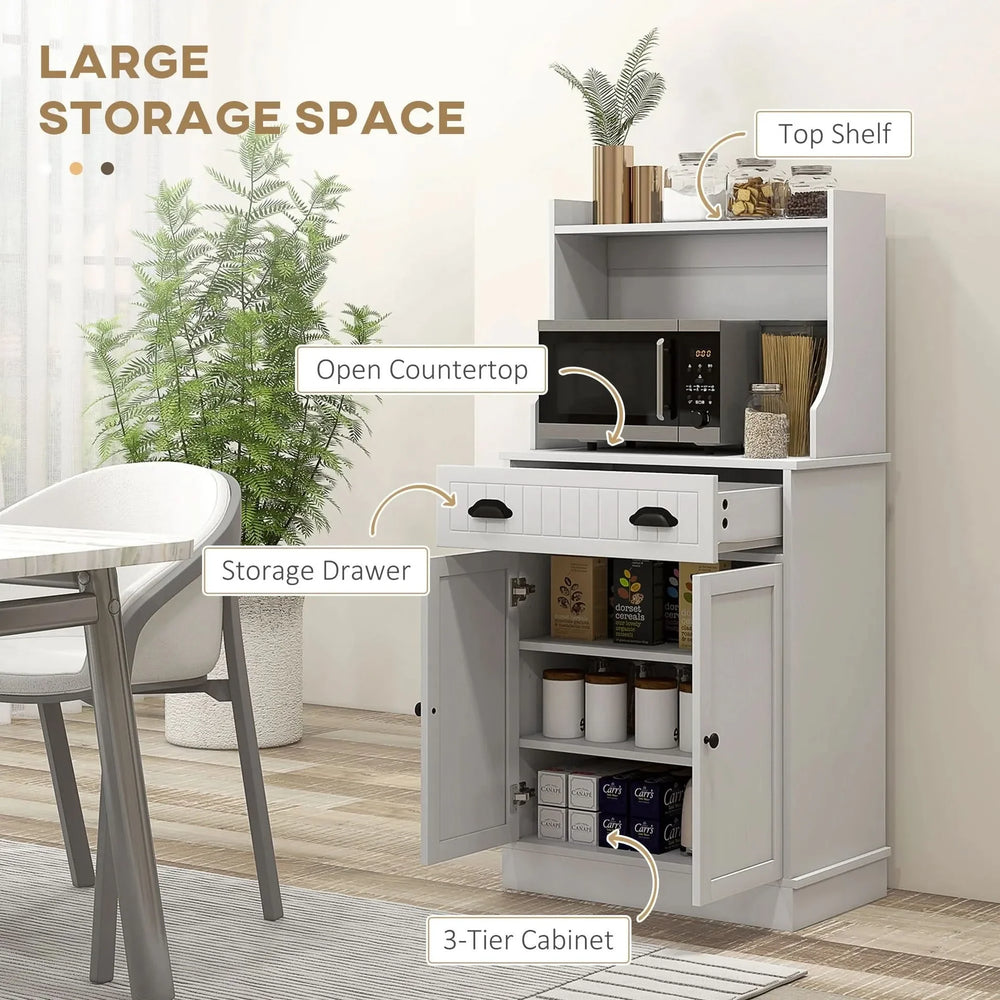 Microwave Cabinet With Storage Drawer & Double Doors Hutch White Cabinet Media 6