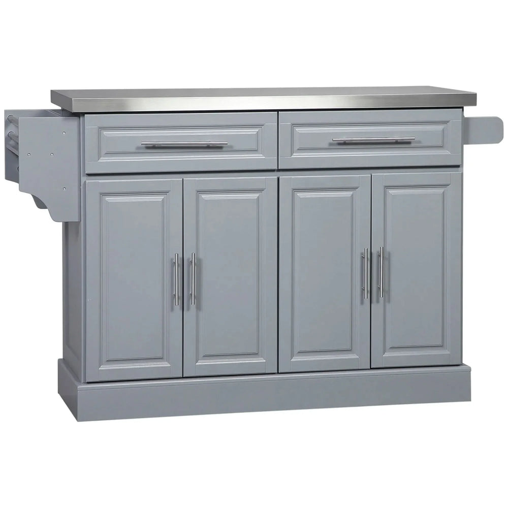 Rolling Kitchen Island Stainless Steel Top & Storage With Adjustable Shelves Media 1