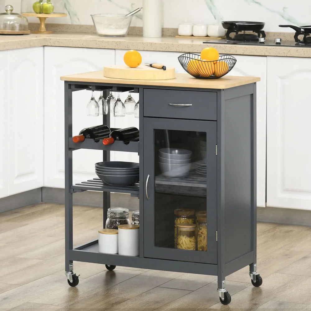 Rolling Kitchen Island Engineered Wood Storage & Wine Rack With Drawer Media 9