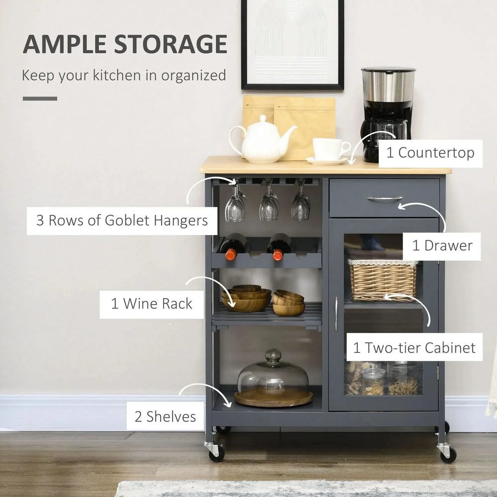 Rolling Kitchen Island Engineered Wood Storage & Wine Rack With Drawer Media 6