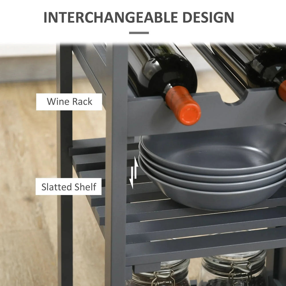 Rolling Kitchen Island Engineered Wood Storage & Wine Rack With Drawer Media 3