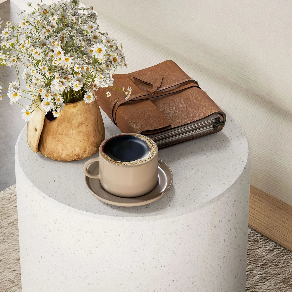 Round Side Table Terrazzo Finish & Lightweight End Table With Adjustable Feet Media 2