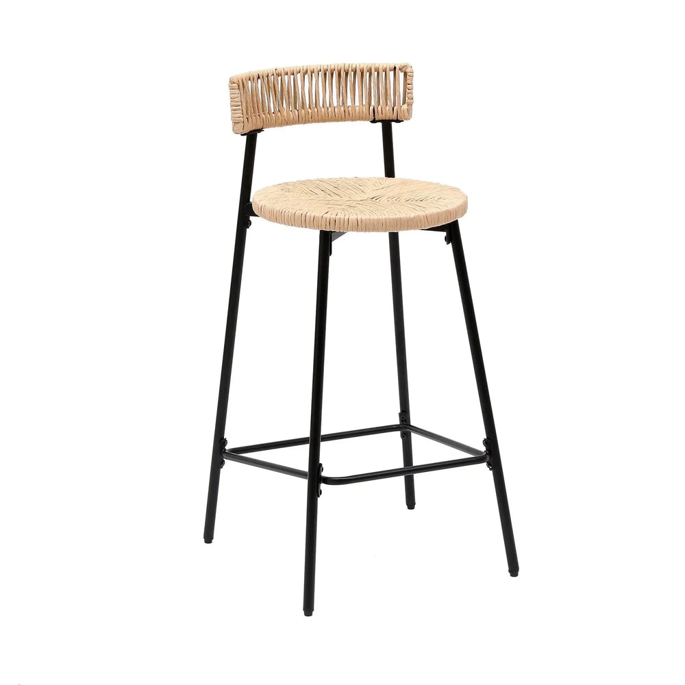 Bar Stools Paper Rope With Back Round Seat Footrest Set of 2 Black & Honey Media 7