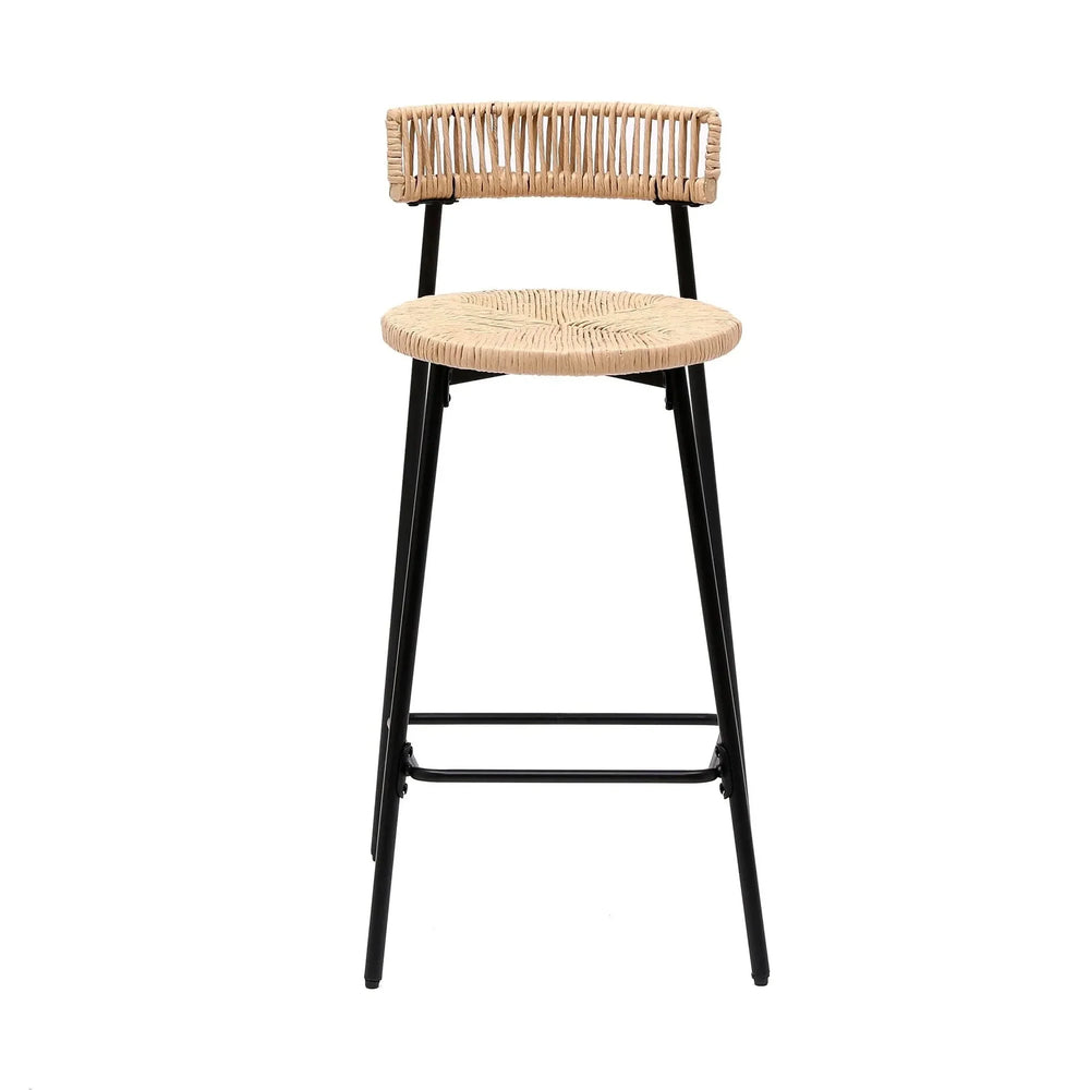 Bar Stools Paper Rope With Back Round Seat Footrest Set of 2 Black & Honey Media 6