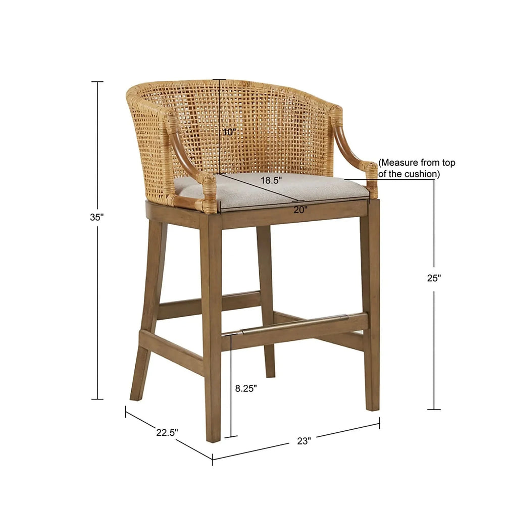 Handcrafted Rattan Counter Stool with Cushioned Seat in Natural Finish, 25' Height - DTY Store