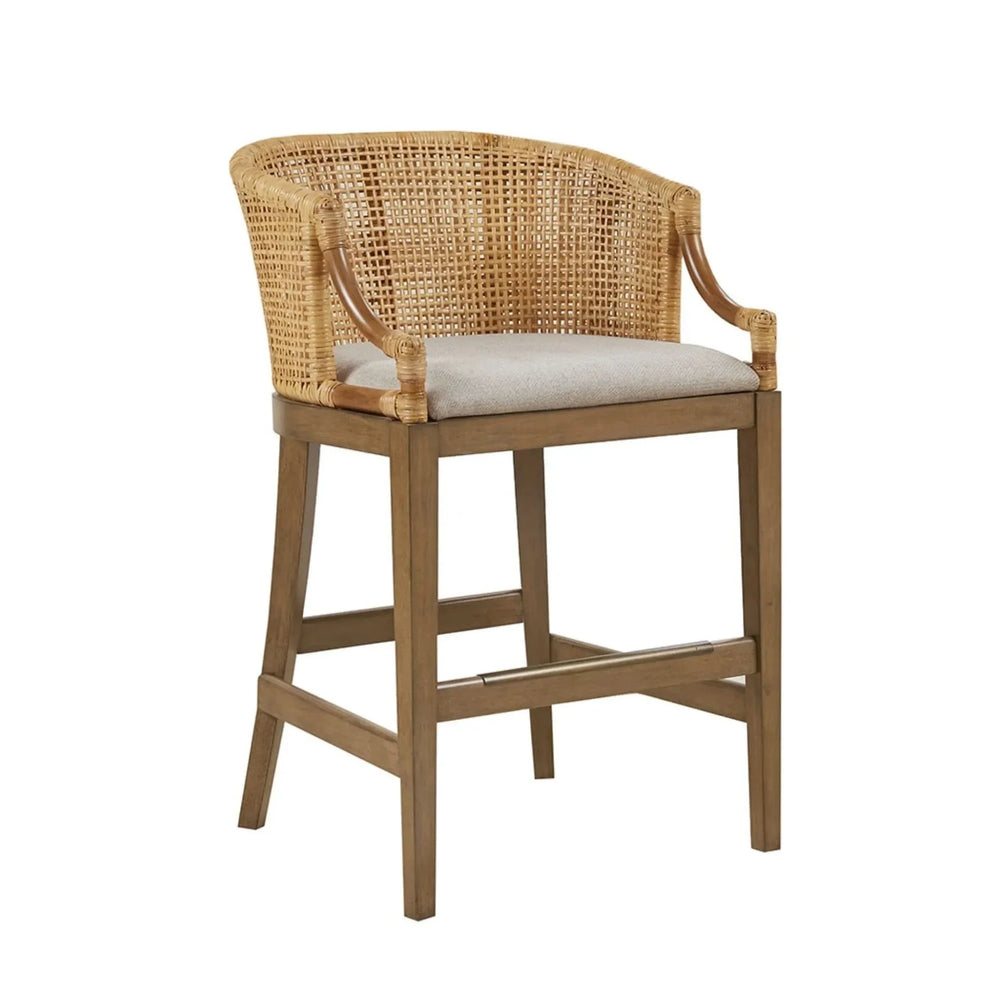 Handcrafted Rattan Counter Stool with Cushioned Seat in Natural Finish, 25' Height- DTY Store