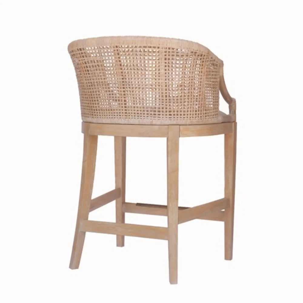 Rattan Counter Stool Linen Upholstery & Natural Whitewash Solid Wood Media 7