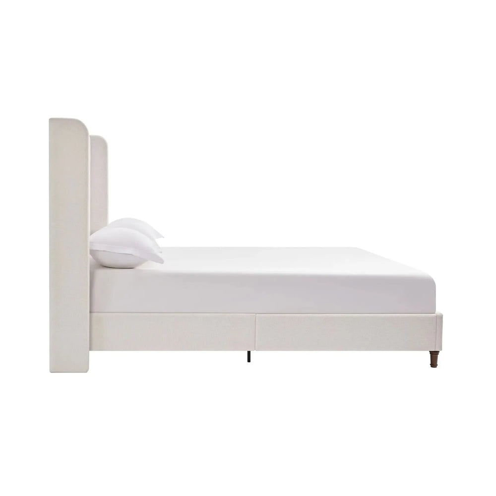 Upholstered Headboard Bed Frame Cream White Fabric & Metal Contemporary Media 10