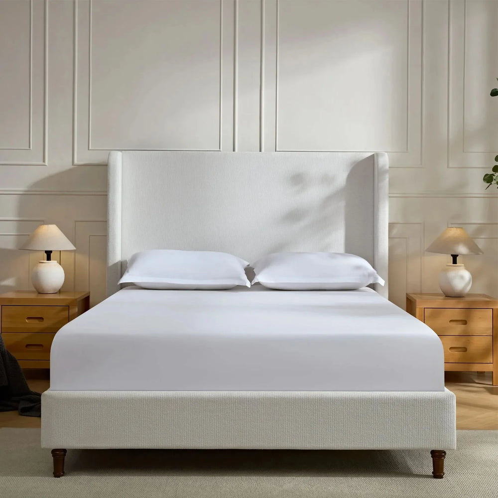 Harper Tall Headboard Upholstered Bed 54' High Headboard Elegant Simplicity Cream White Chenille King - DTY Store