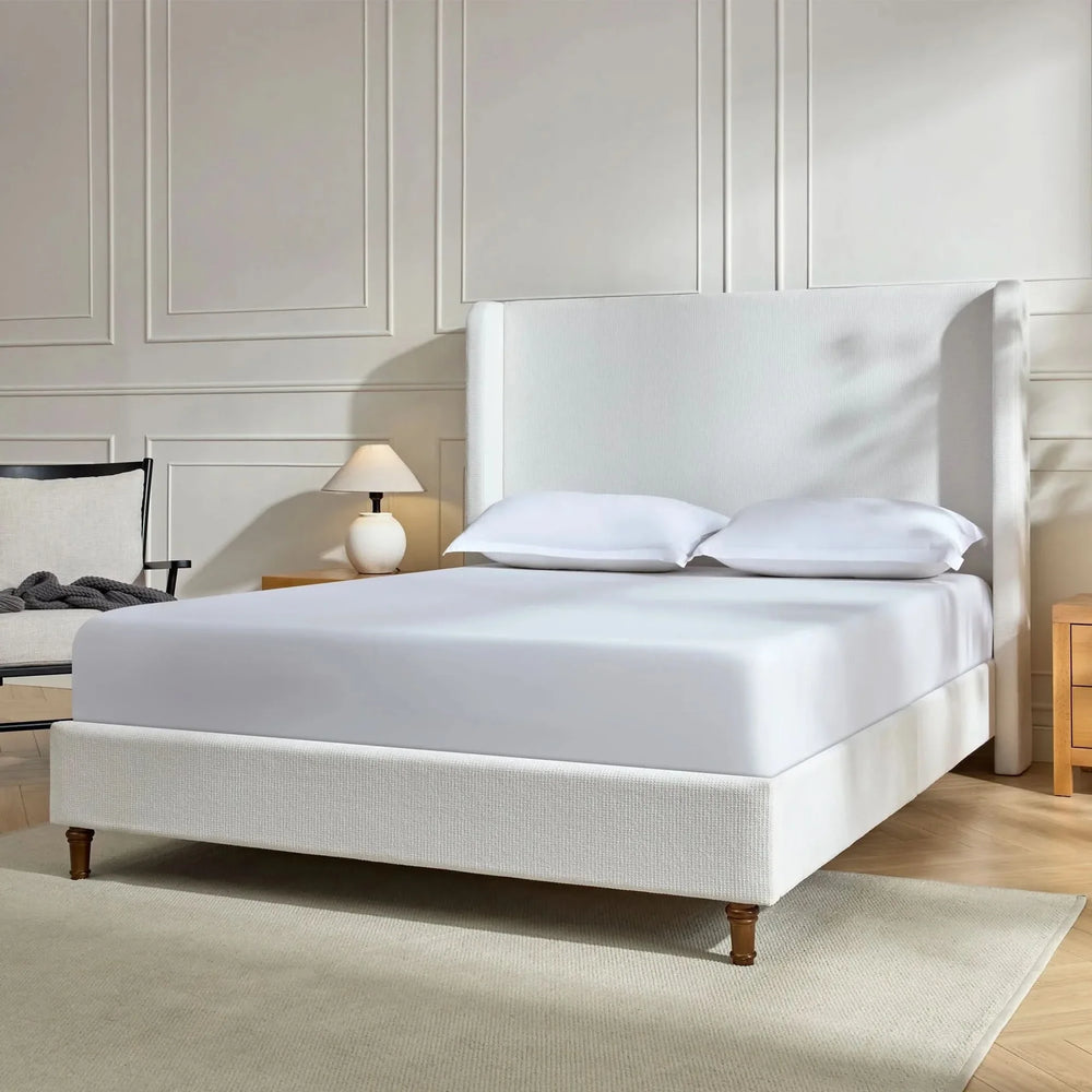 Harper Tall Headboard Upholstered Bed 54' High Headboard Elegant Simplicity Cream White Chenille King - DTY Store