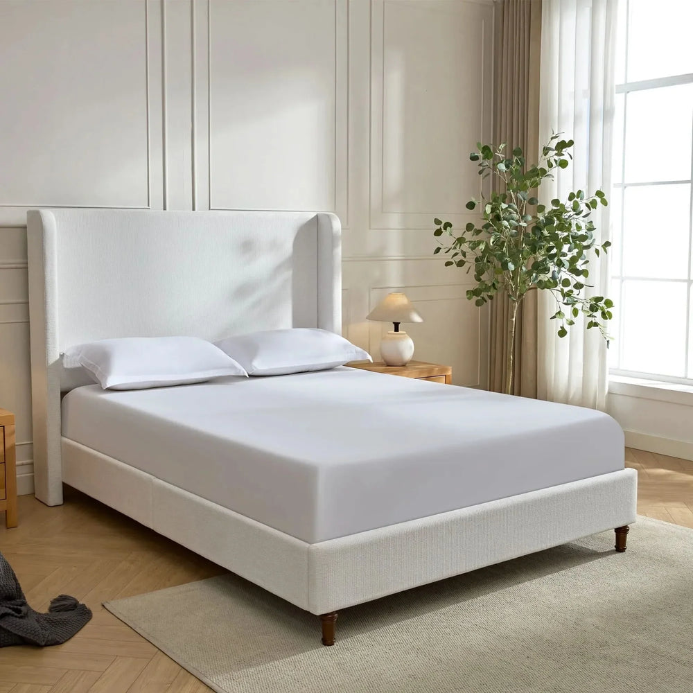 Harper Tall Headboard Upholstered Bed 54' High Headboard Elegant Simplicity Cream White Chenille King Bedroom Furniture, Beds & Headboards, Furniture, searchfilter_Furniture| DTY Store