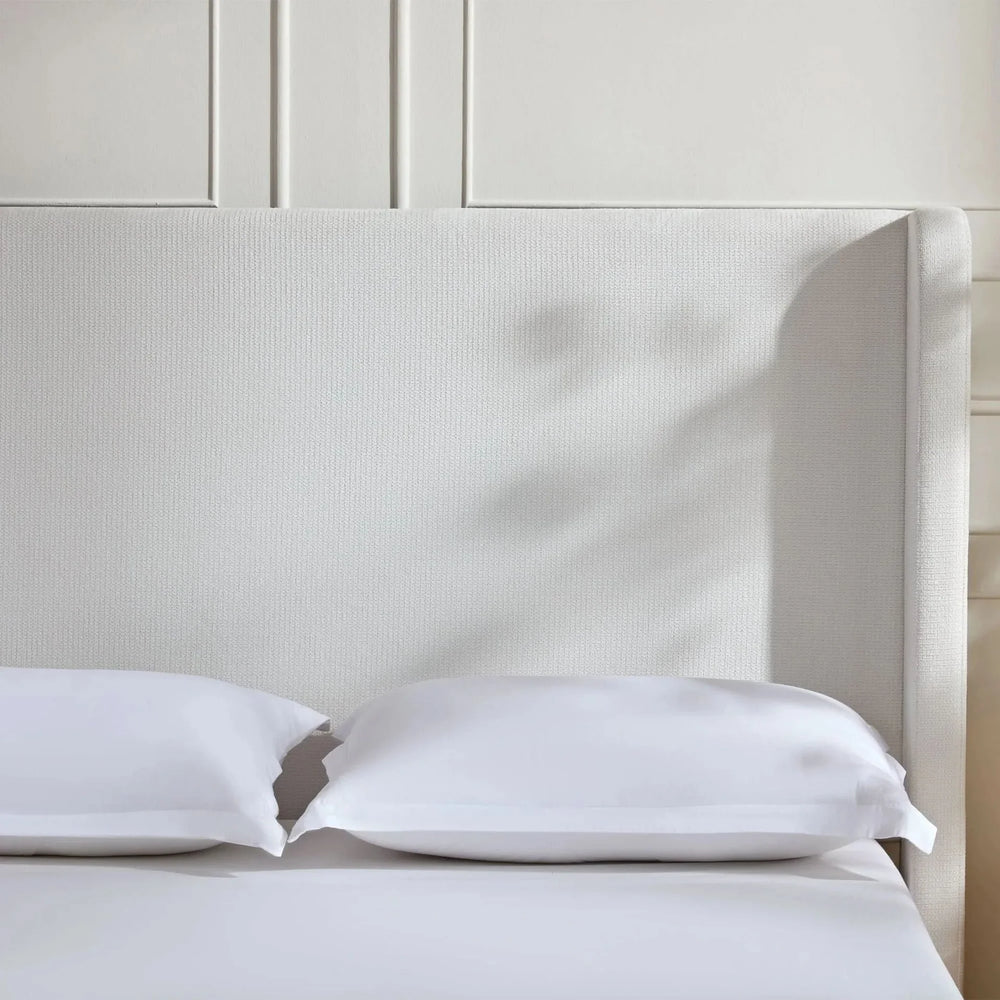 Upholstered Headboard Bed Frame Cream White Fabric & Metal Contemporary Media 8