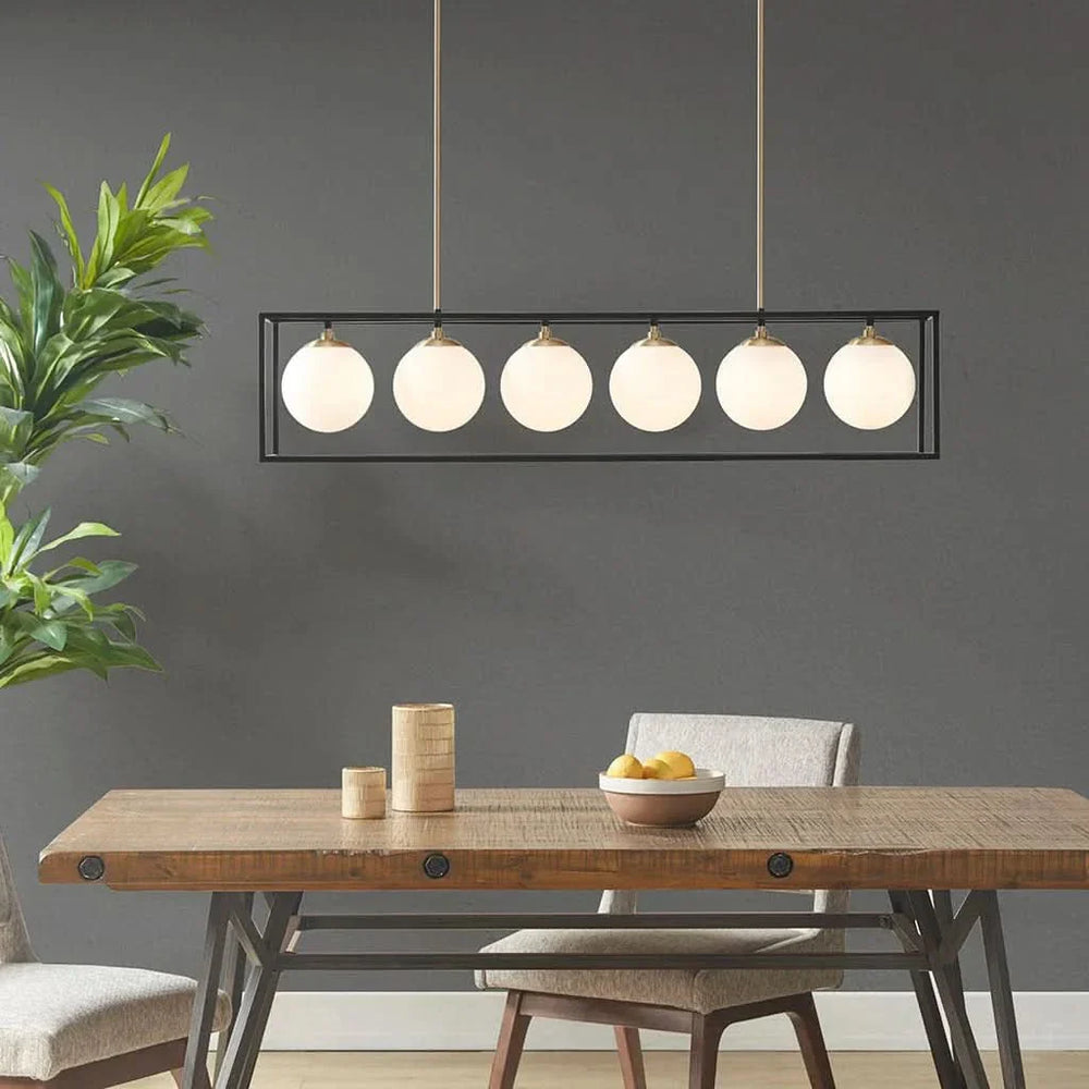 Chandelier 6 Light Linear Frosted Glass Globe Fixture Industrial Style Media 9