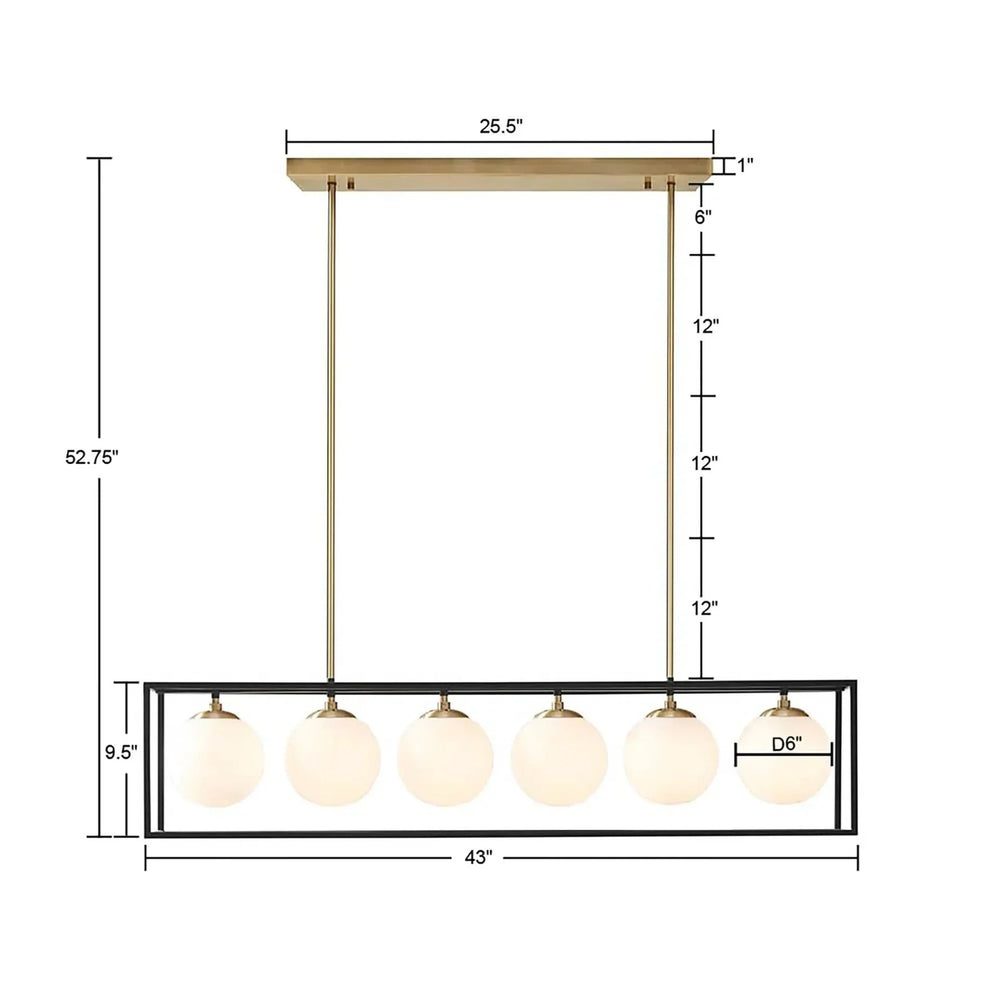 Chandelier 6 Light Linear Frosted Glass Globe Fixture Industrial Style Media 2