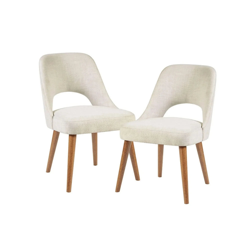 Dining Chair Set of 2 in Tan Upholstered Fabric with Wood Frame Modern Media 2