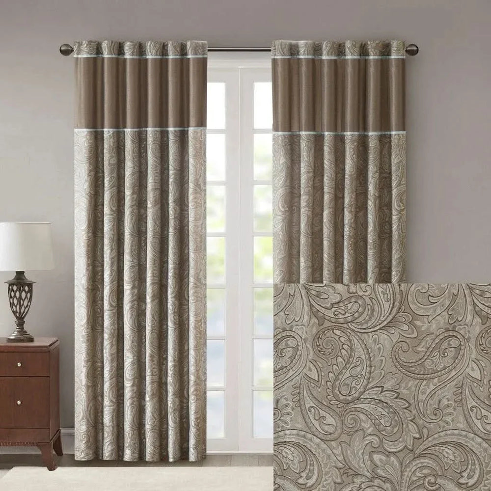 Jacquard Curtain Panels Polyester Faux Silk Finish Brown Multi For Living Room Media 12