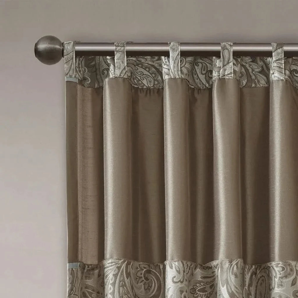 Jacquard Curtain Panels Polyester Faux Silk Finish Brown Multi For Living Room Media 8