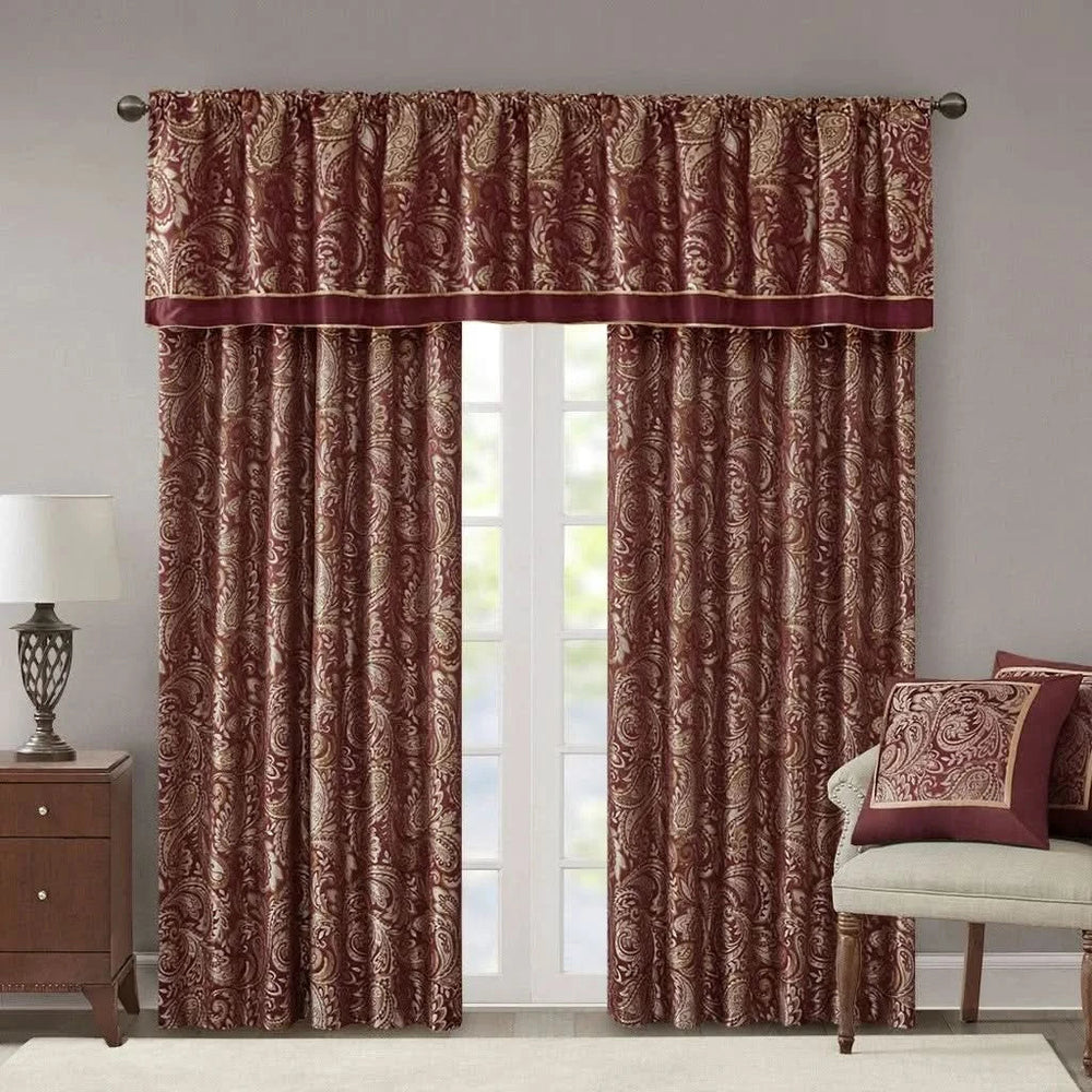 Jacquard Curtain Panels Polyester Paisley Pattern Room Darkening Panel Pair Media 4