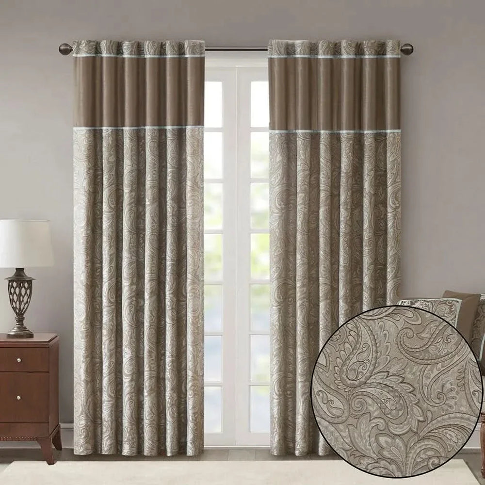 Jacquard Curtain Panels Polyester Faux Silk Finish Brown Multi For Living Room Media 3