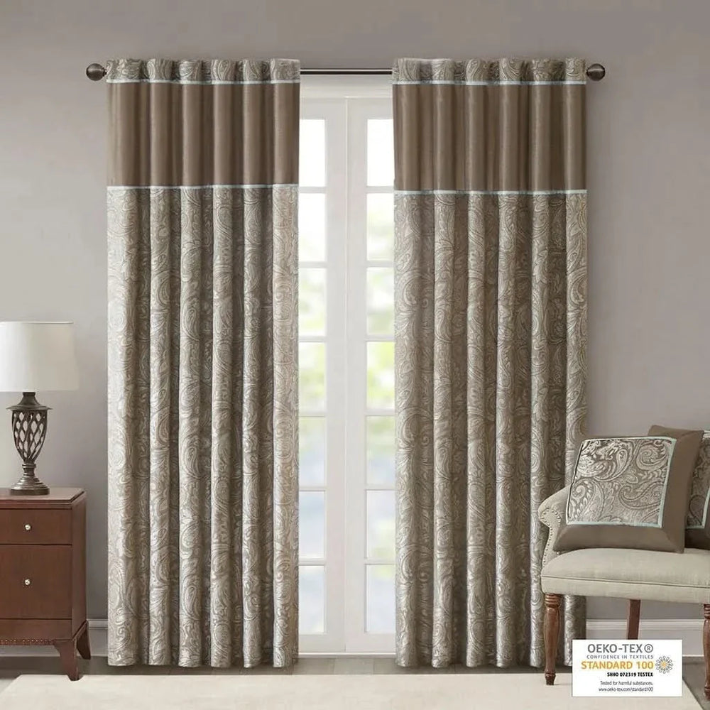 Jacquard Curtain Panels Polyester Faux Silk Finish Brown Multi For Living Room Media 11