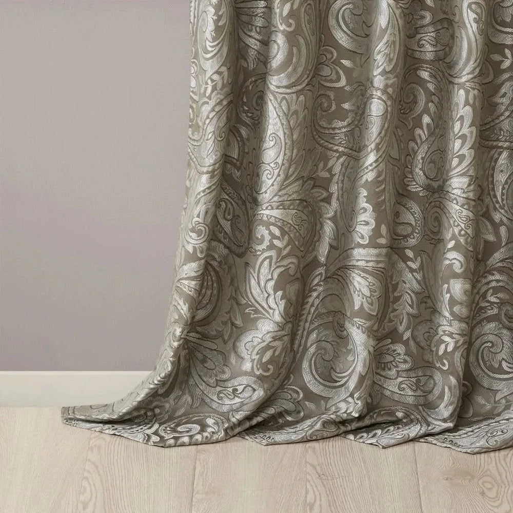 Jacquard Curtain Panels Polyester Blue & Brown Light Sheen Living Room Pair Media 7