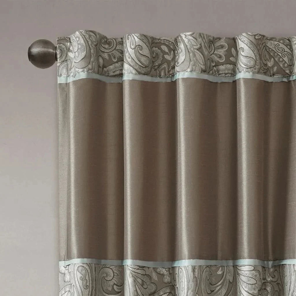 Jacquard Curtain Panels Polyester Blue & Brown Light Sheen Living Room Pair Media 11