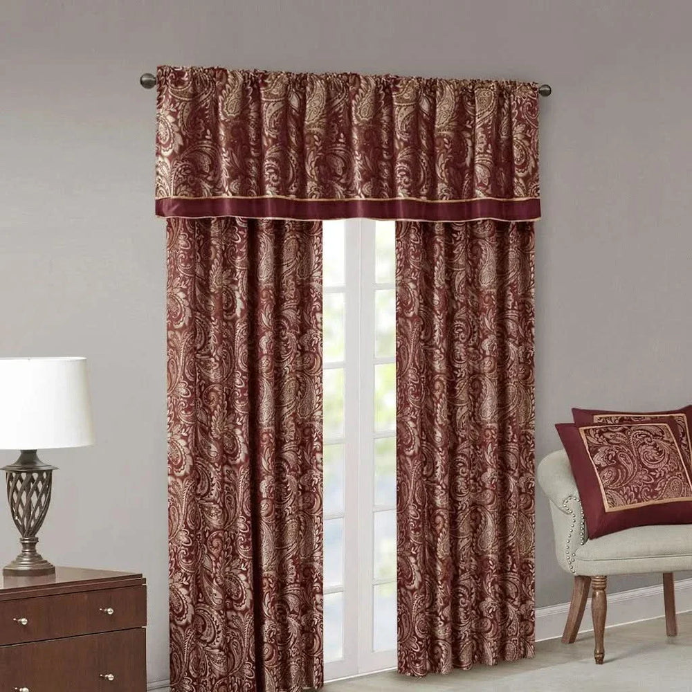 Jacquard Curtain Panels Polyester Paisley Pattern Room Darkening Panel Pair Media 14