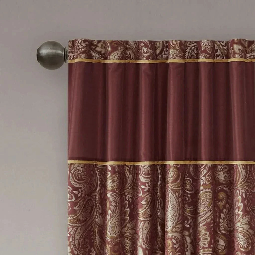 Jacquard Curtain Panels Polyester Burgundy Lustrous Pair 95x50 Inches Media 14
