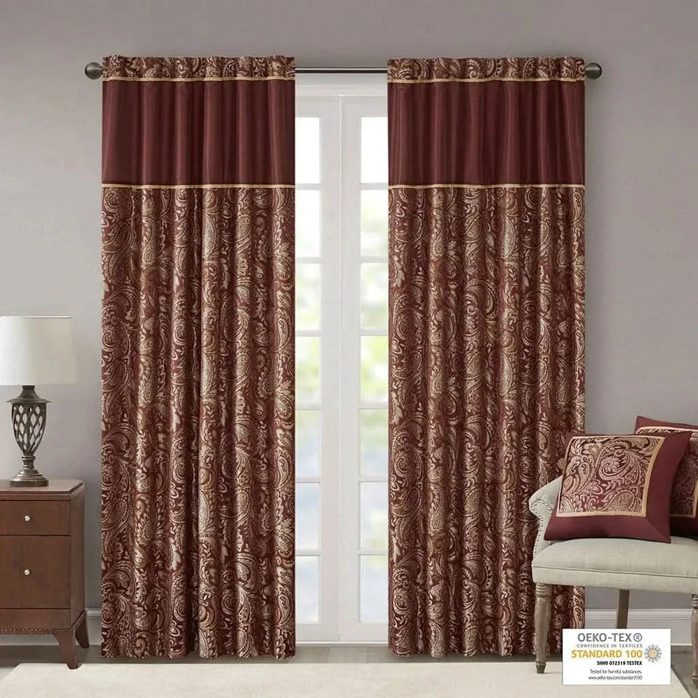 Jacquard Curtain Panels Polyester Burgundy Lustrous Pair 95x50 Inches Media 4