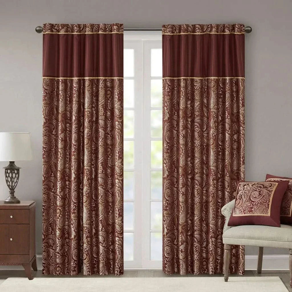 Jacquard Curtain Panels Polyester Paisley Pattern Room Darkening Panel Pair Media 12