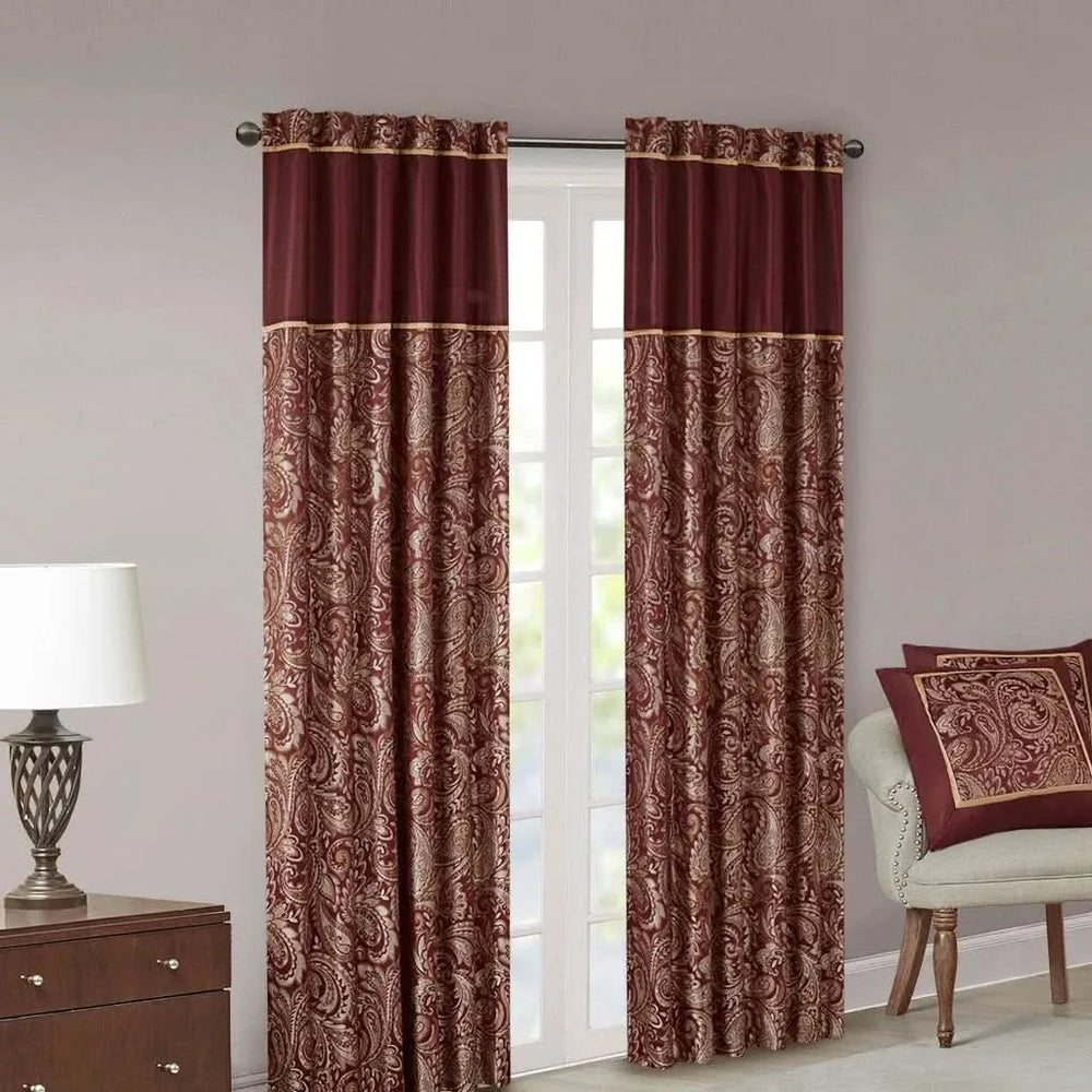 Jacquard Curtain Panels Polyester Burgundy Lustrous Pair 95x50 Inches Media 13