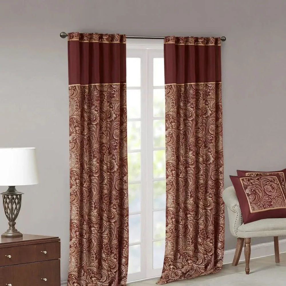 Jacquard Curtain Panels Polyester Paisley Pattern Room Darkening Panel Pair Media 5