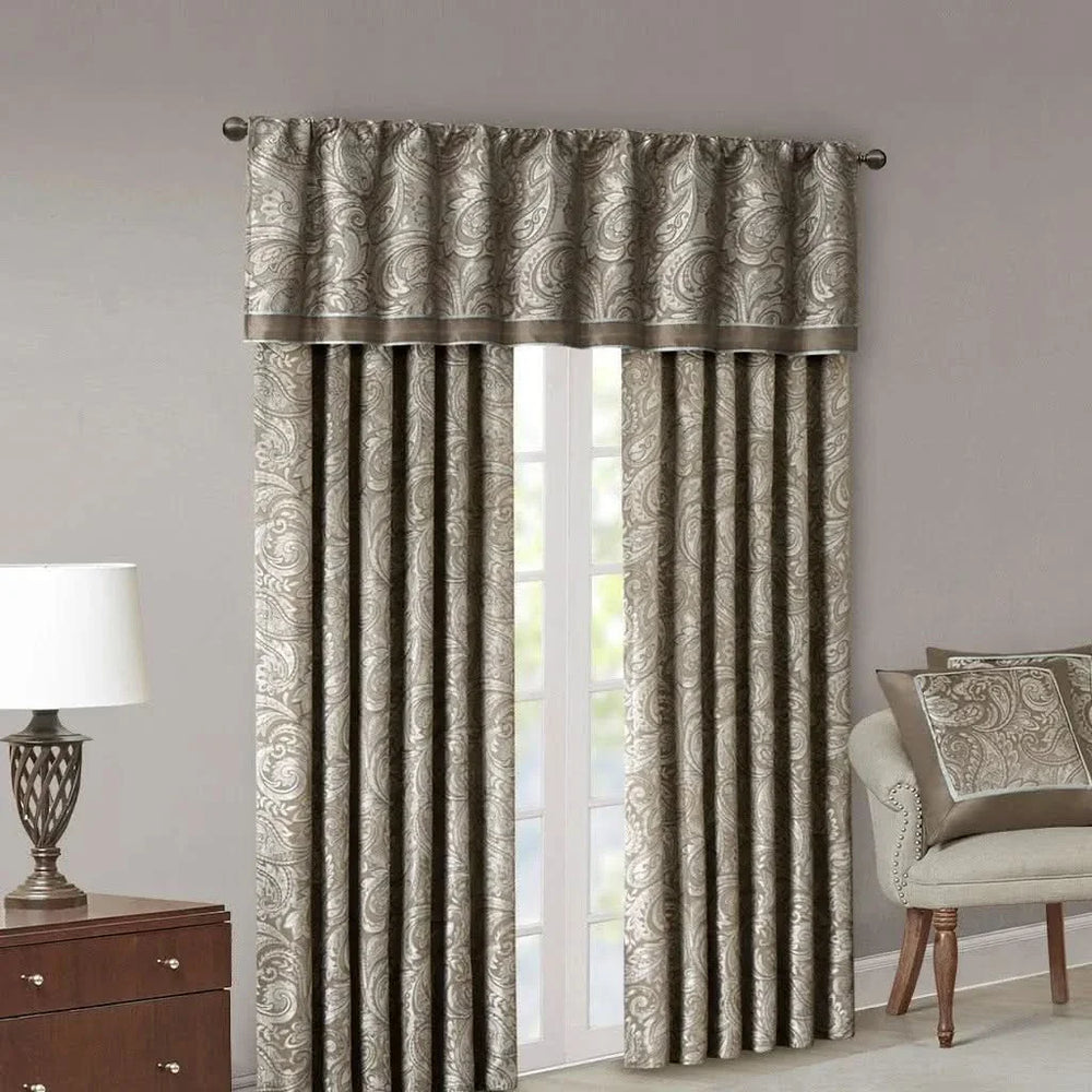 Jacquard Curtain Panels Polyester Blue & Brown Light Sheen Living Room Pair Media 8