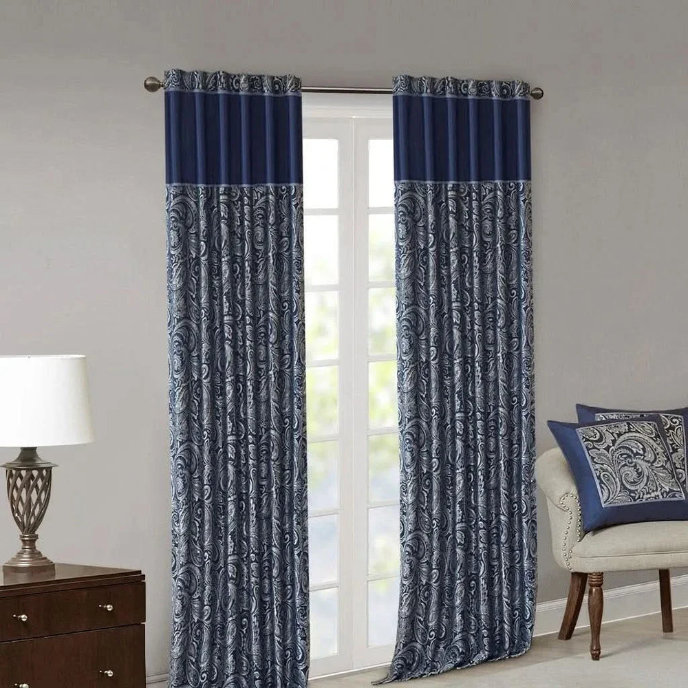 Jacquard Curtain Panels Polyester Multicolor Pair Faux Silk Sheen Media 10