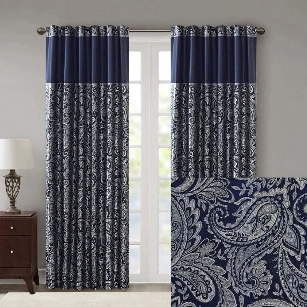 Jacquard Curtain Panels Polyester Multicolor Pair Faux Silk Sheen Media 15