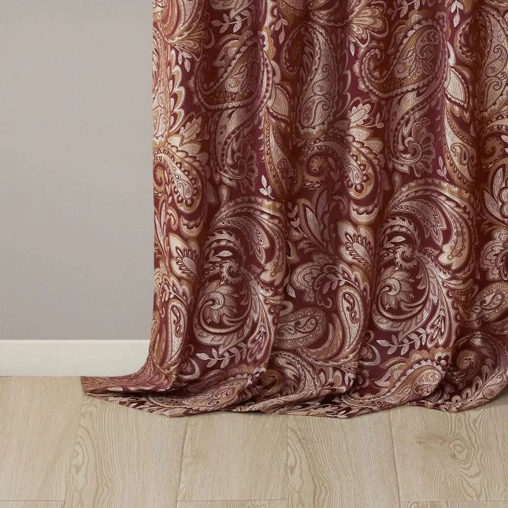Jacquard Curtain Panels Polyester Paisley Pattern Room Darkening Panel Pair Media 11