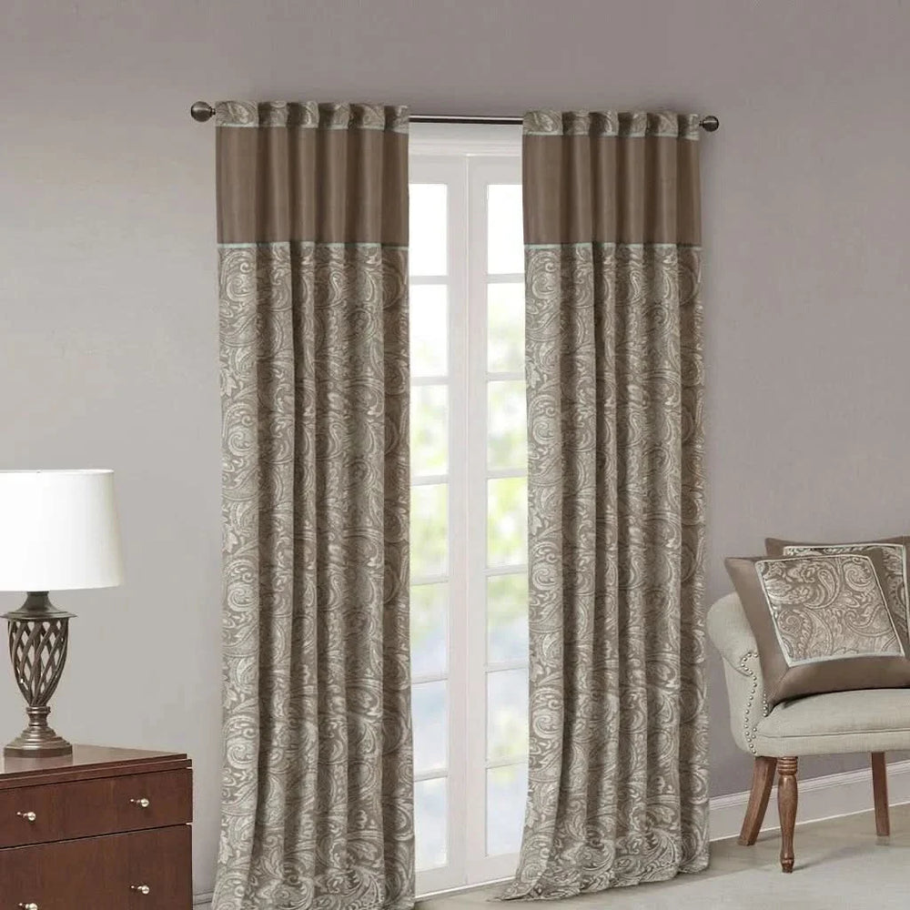 Jacquard Curtain Panels Polyester Faux Silk Finish Brown Multi For Living Room Media 4