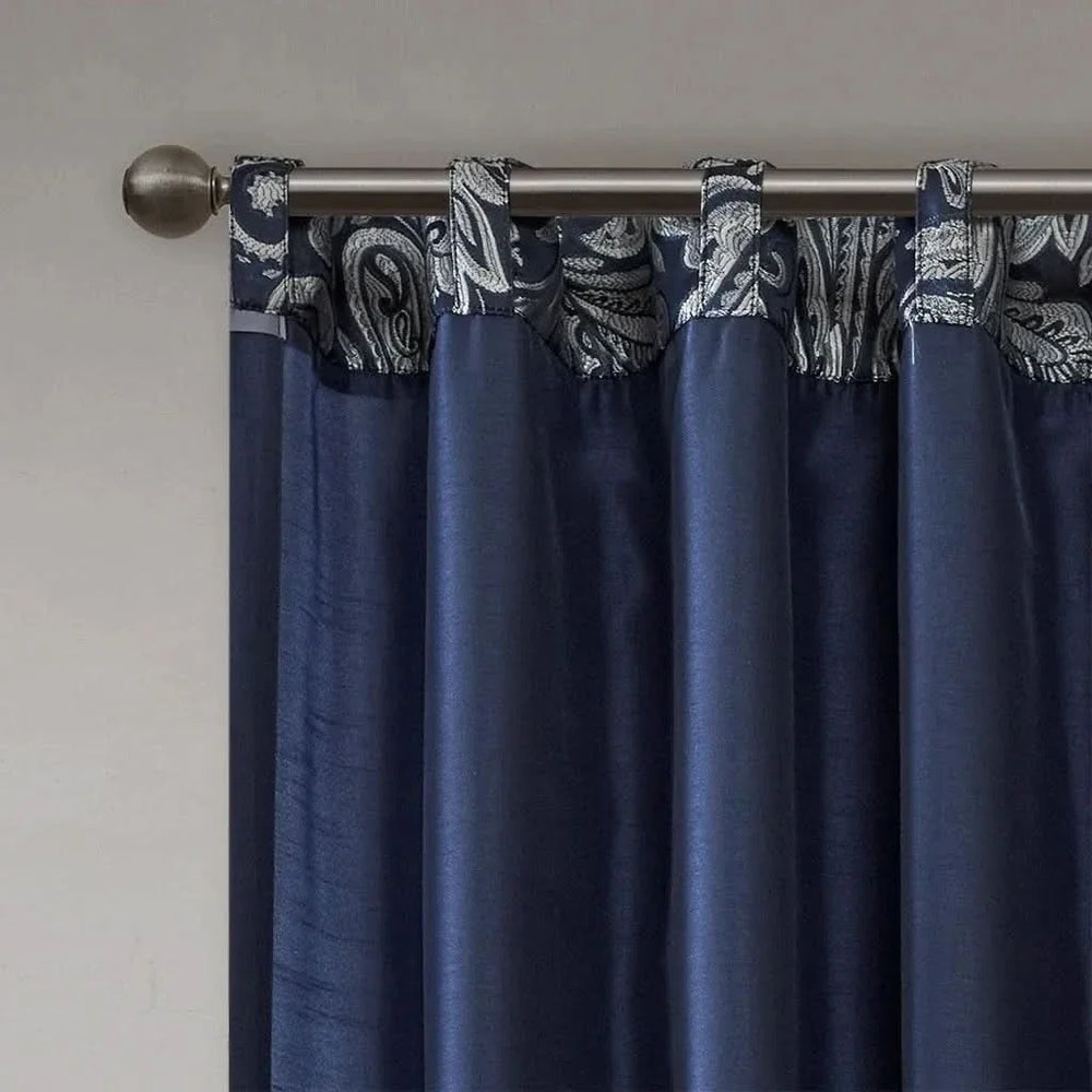 Jacquard Curtain Panel Pair Polyester Navy Faux Silk Sheen Finish Media 4