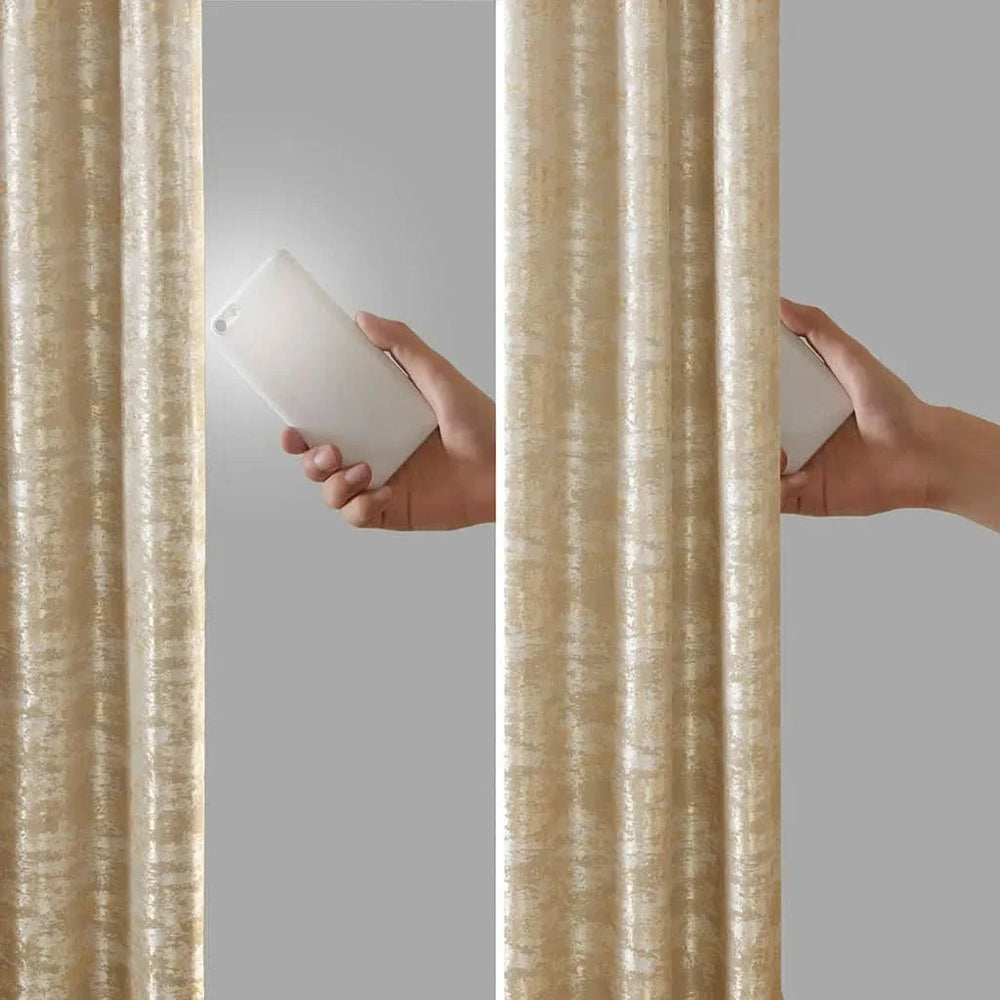 Total Blackout Curtain Panel Jacquard Lined Polyester Gold Marble Pattern Media 9