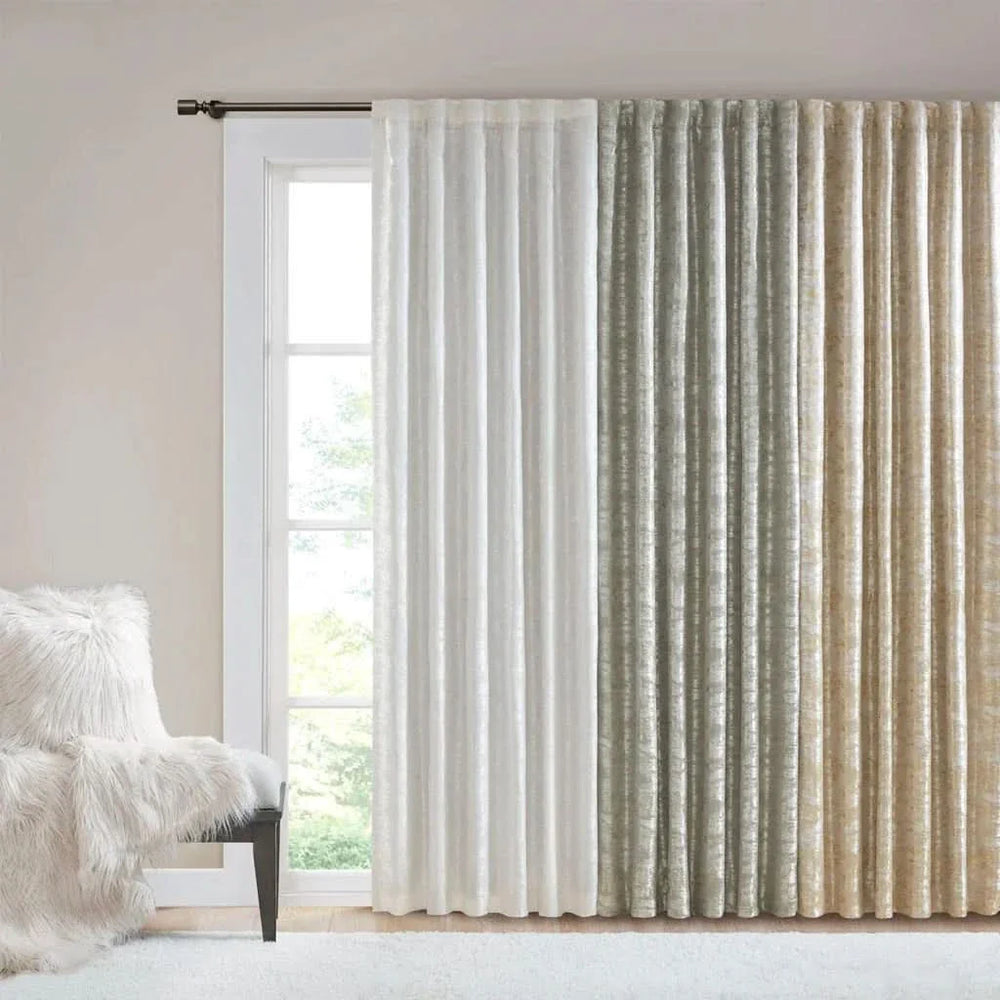 Total Blackout Curtain Panel Jacquard Lined Polyester Gold Marble Pattern Media 7