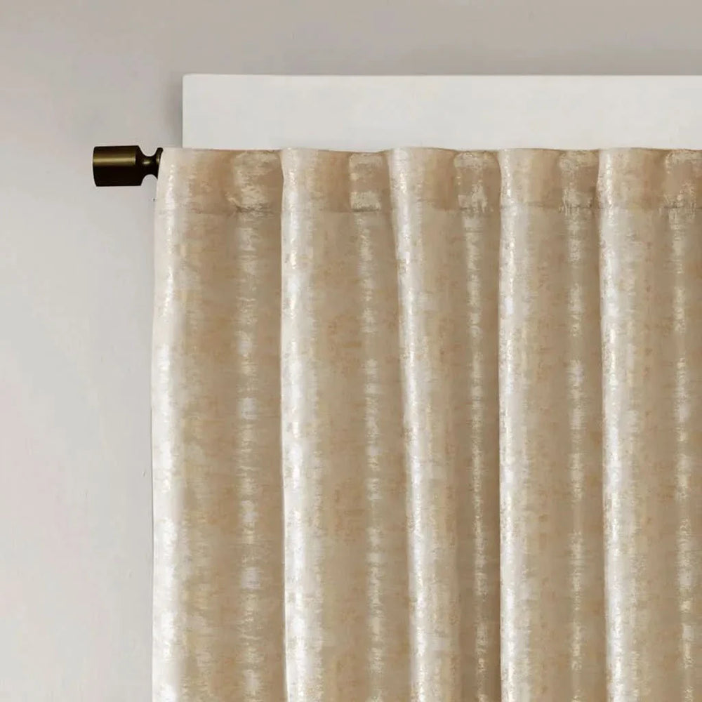 Total Blackout Curtain Panel Jacquard Lined Polyester Gold Marble Pattern Media 4