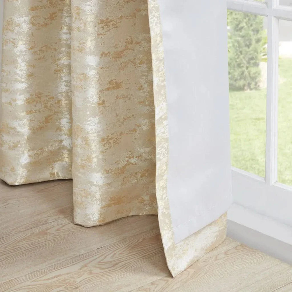 Total Blackout Curtain Panel Jacquard Lined Polyester Gold Marble Pattern Media 13
