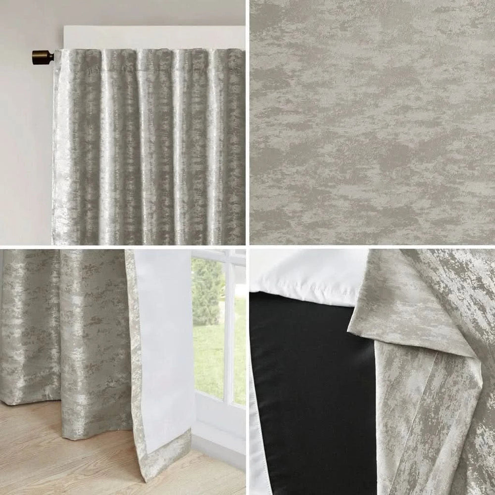 Total Blackout Curtain Panel Polyester Jacquard Lined Contemporary Grey Media 5