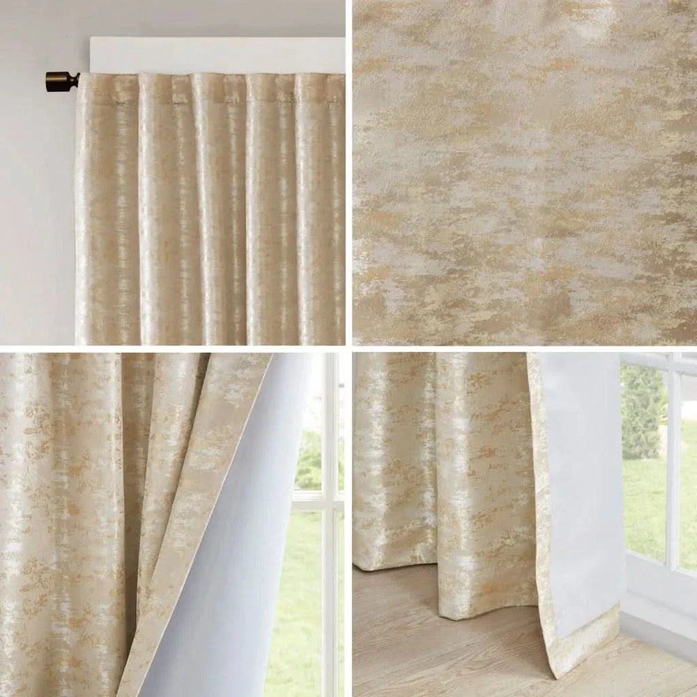 Blackout Curtain Panel Jacquard Lined Polyester Rod Pocket Back Tab Media 5