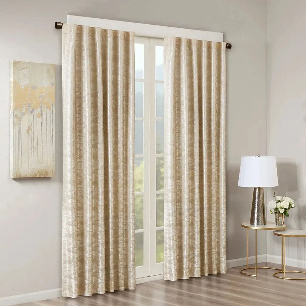 Total Blackout Curtain Panel Jacquard Lined Polyester Marble Gold Media 10