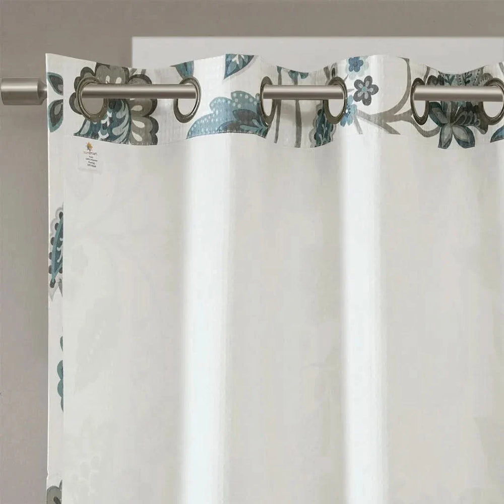 Room Darkening Curtains Jacquard Printed Polyester Aqua Floral Design Media 6