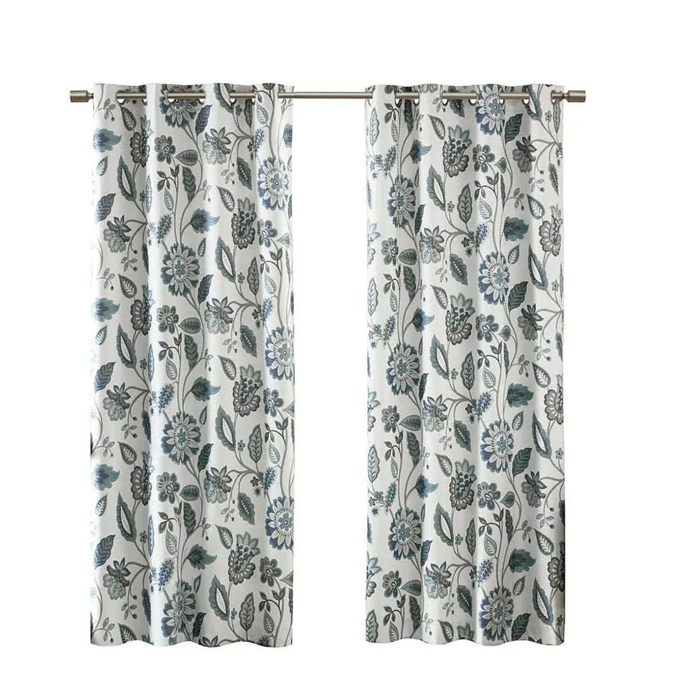 Curtain Panel Jacquard Polyester Room Darkening Aqua Floral Print Media 7