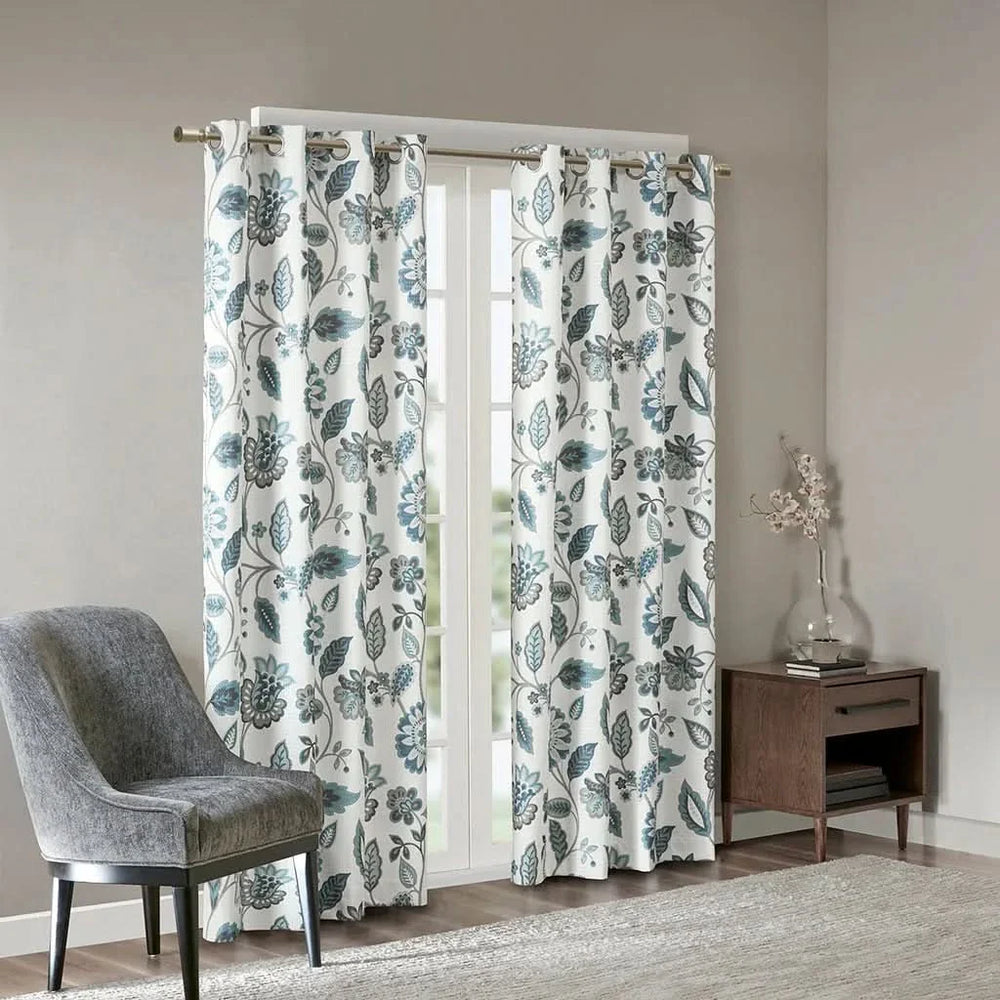 Room Darkening Curtains Jacquard Printed Polyester Aqua Floral Design Media 5