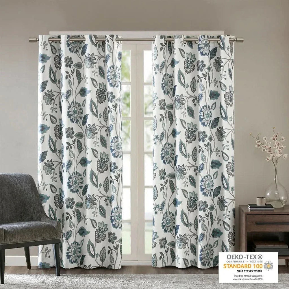 Room Darkening Curtains Jacquard Printed Polyester Aqua Floral Design Media 13